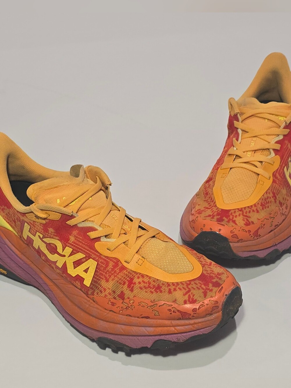 HOKA Speedgoat 6 Women's Size 11 B Orange Red Trail Running Shoes Vibram